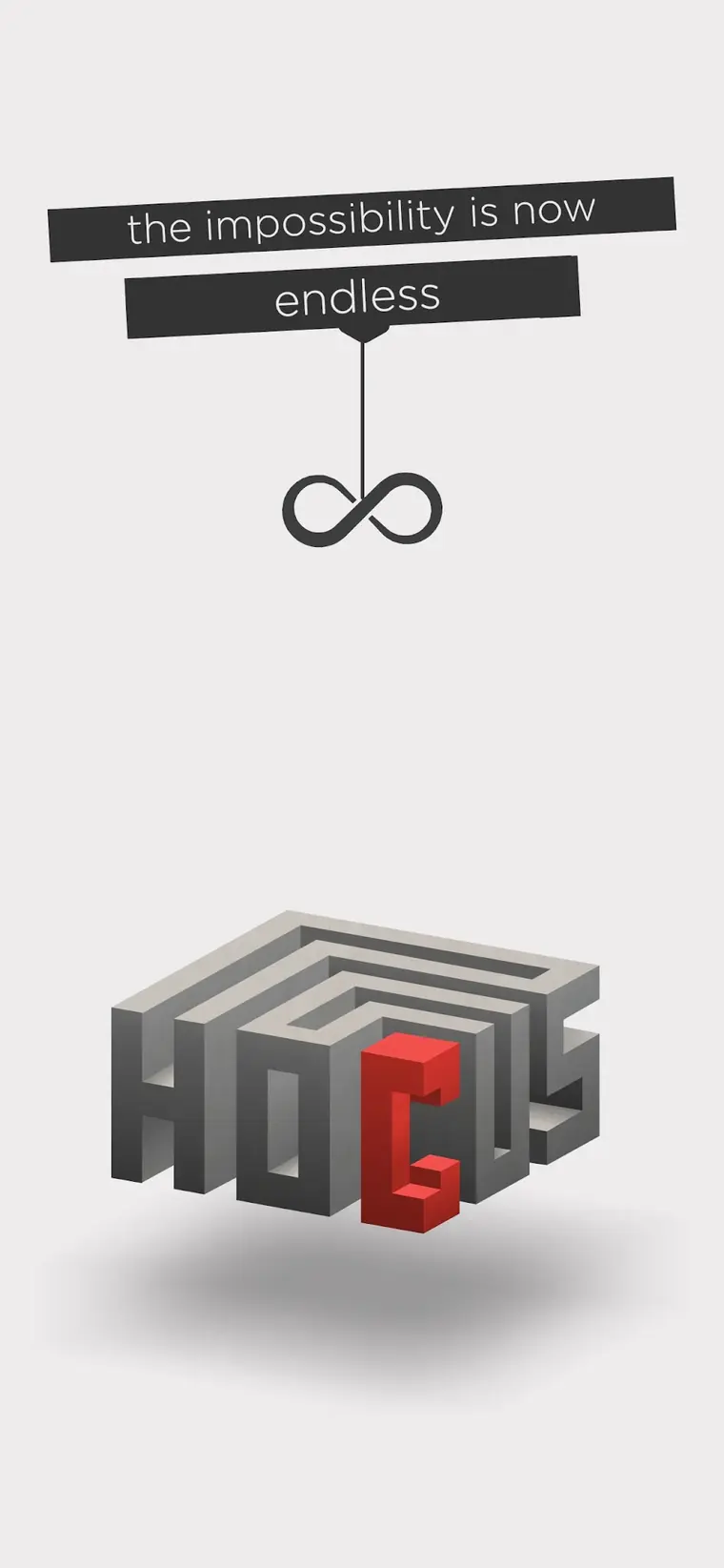 Gameplay of hocus.: an impossible geometric shape on a dark field