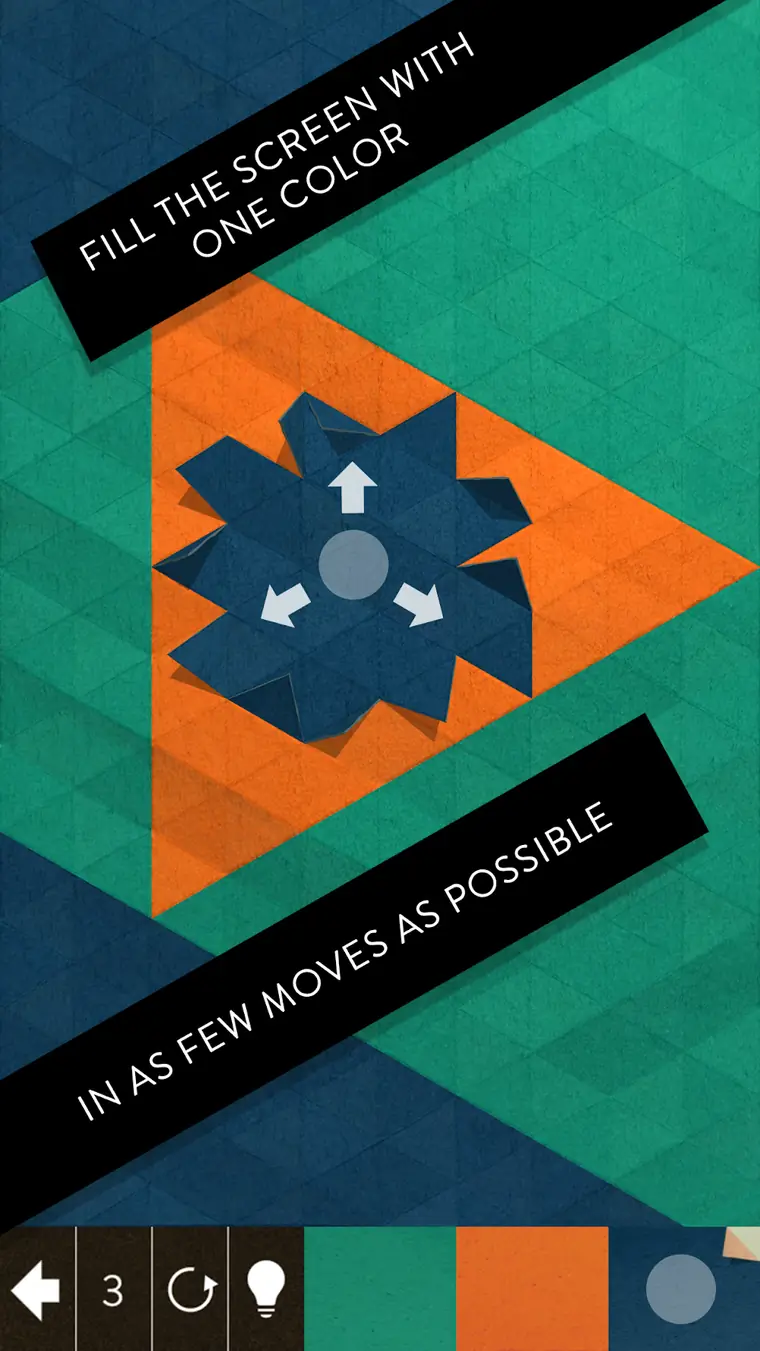 Gameplay of KAMI 2: folded paper panels in several colours