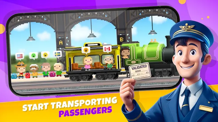Gameplay of Pocket Trains: a locomotive hauling cargo between stations
